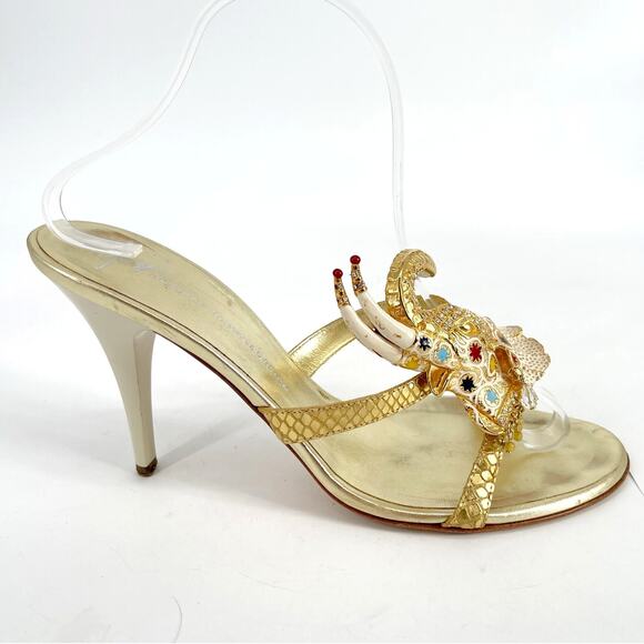 Giuseppe Zanotti Gold Crystal Embellished Elephant Metallic Heel Sandals IT 39 - Picture 2 of 13